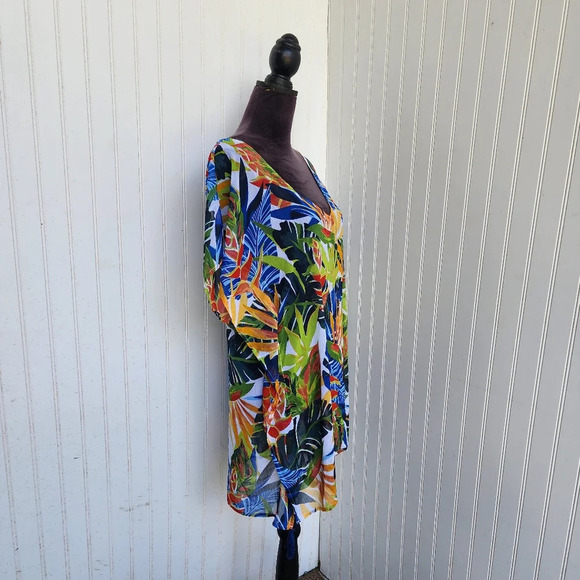 Kona Sol Dress Cover-Up Women Tropical Floral Print Tunic Lace Back Color Sz S - Picture 3 of 13